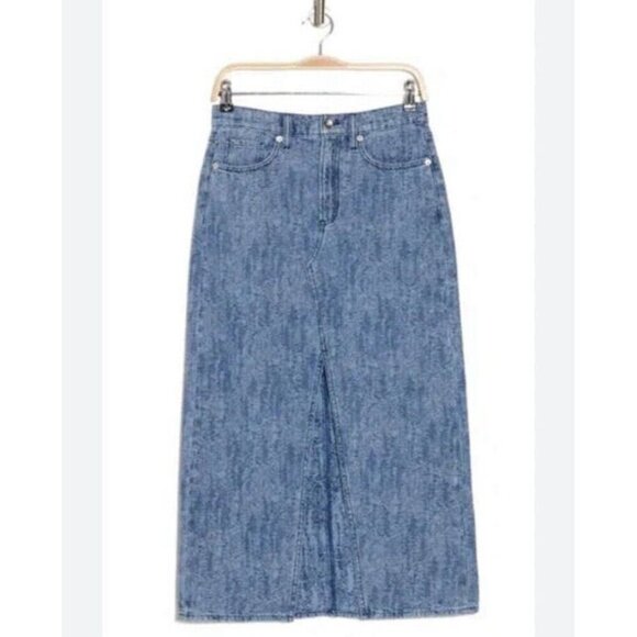 NEW Rag & Bone High Waisted Blue Denim front slit Midi Skirt Size 29 - Picture 1 of 9